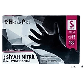 Haspet Siyah Nitril Eldiven Pudrasız 100 lü S