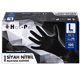 Haspet Siyah Nitril Eldiven Pudrasız 100 lü L